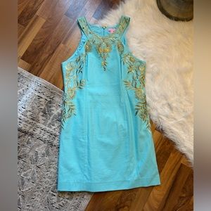 Women’s Lilly Pulitzer Turquoise and Gold Shift Dress (sz: 12) 👗 ✨